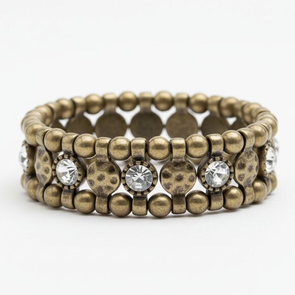 Premier Designs Bracelet Antiqued Matte Gold Tone Crystal Accents Stretch - Picture 1 of 6